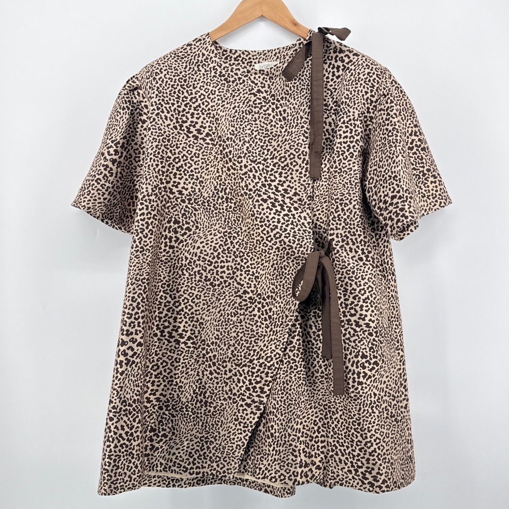 Ghospell Leopard Print Bow Detail Mini Dress M+ US8 Textured Animal Print DRG891 - Picture 4 of 12